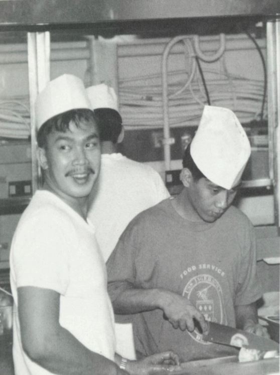 In the galley.