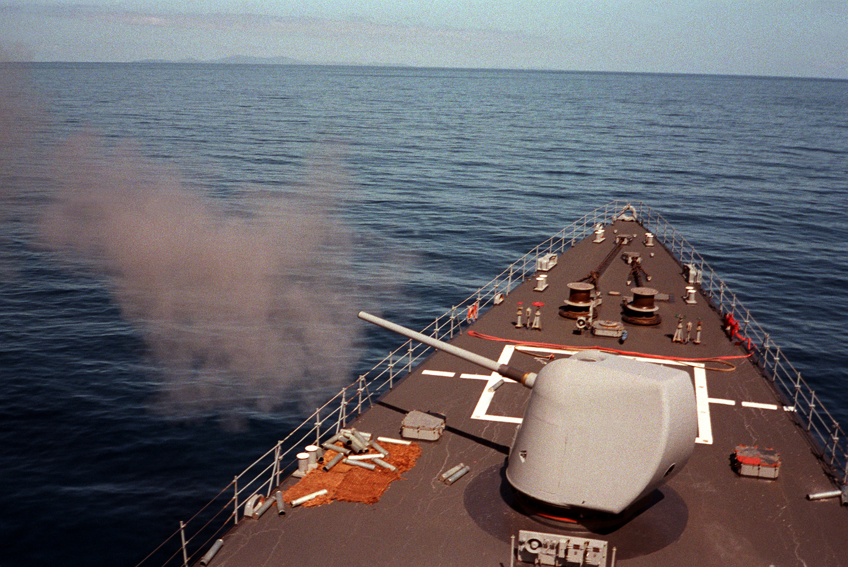 Looking forward over Mount 51 (MT 51), John Hancock’s forward 5-inch gun.